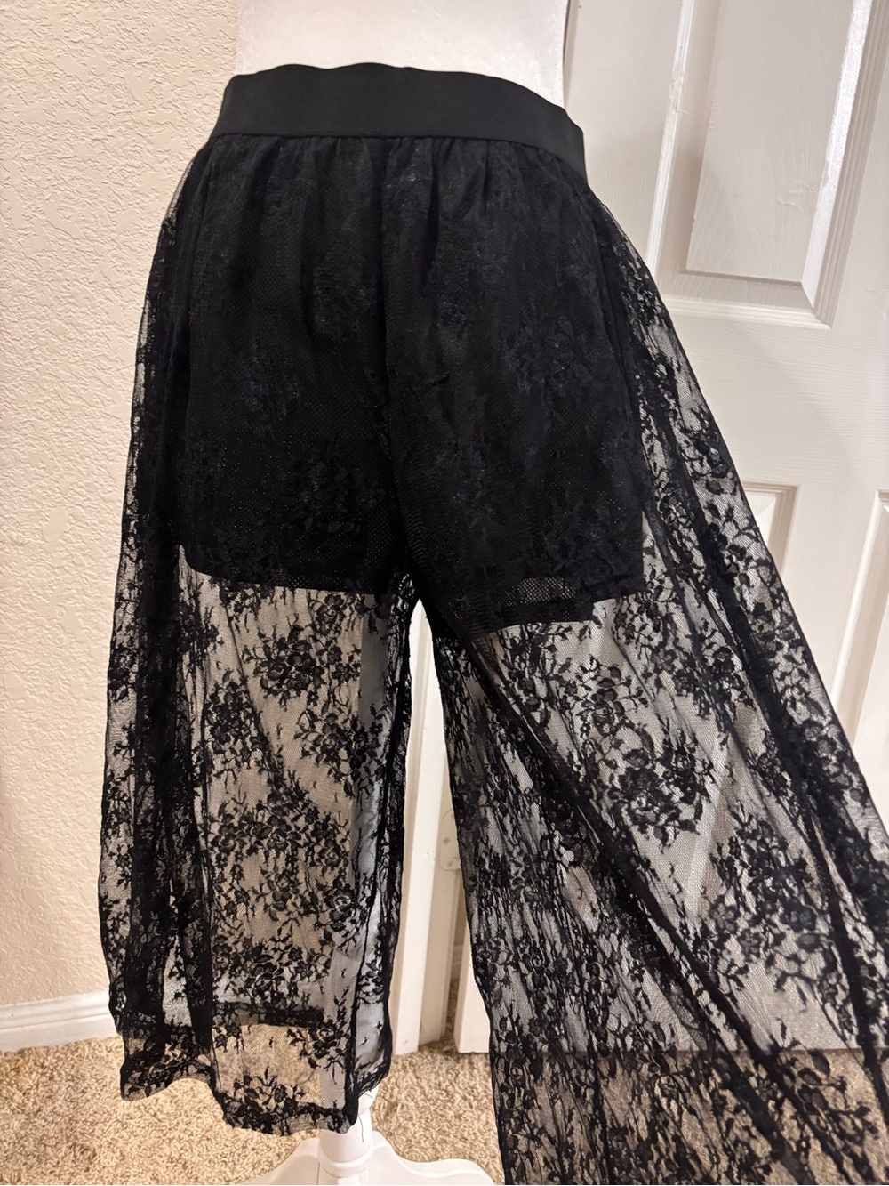 AKIRA Black Sheer Lace Wide-Leg Pants